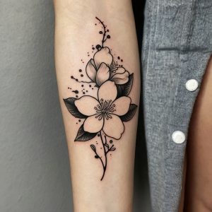 aster flower tattoo black and white