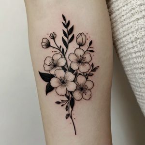 black and white flower shoulder tattoo