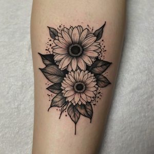 black and white flower shoulder tattoos