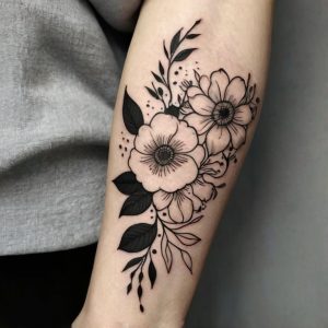 black and white flower tattoo design