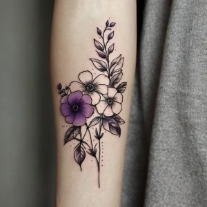 black and white flower vine tattoo