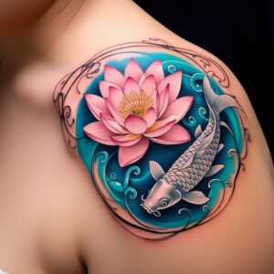 blue koi fish tattoo lotus