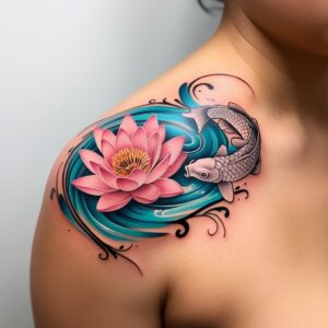 blue koi fish tattoo purple lotus