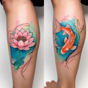 koi fish and lotus flower tattoo sleeve