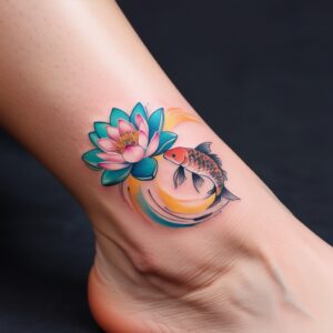 koi fish tattoo with lotus flowers