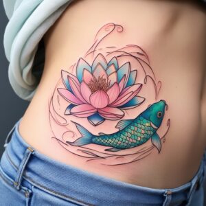 koi fish with lotus flower tattoo