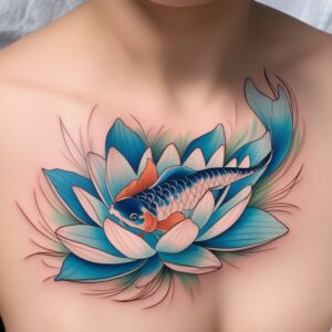 koi fish with lotus flower tattoo designs