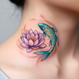 lotus flower and koi fish tattoo