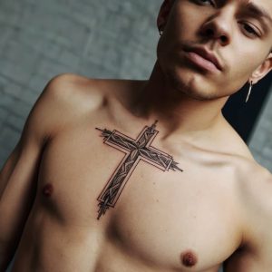 simple cross neck tattoo