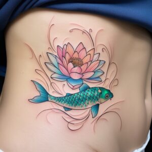 tattoo of koi fish and lotus flower