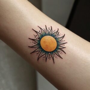 3 stars and a sun tattoo design