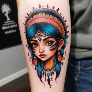 american traditional indian girl tattoo