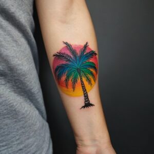 ankle palm tree tattoo