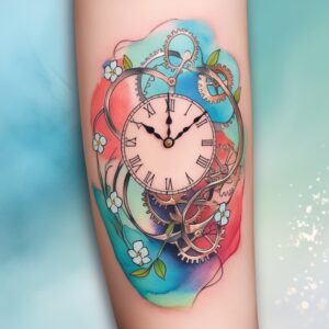 broken clock tattoo design