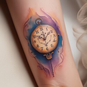 clock and flower tattoo designs