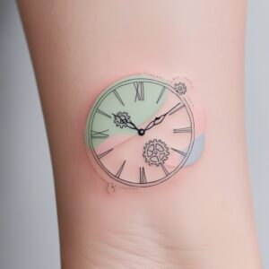 clock and rose tattoo design