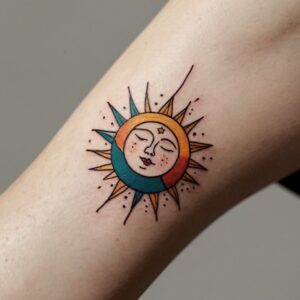 colored sun tattoo designs