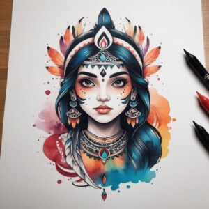 girl face indian tattoo designs