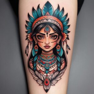 girl in indian headdress tattoo