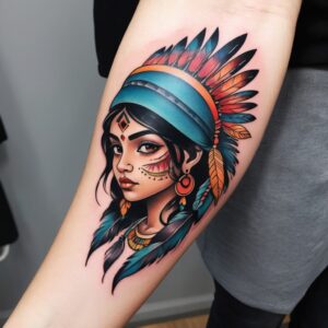 girl indian headdress tattoo