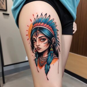 girl with india tattooed on face