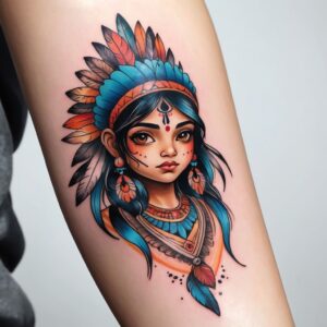 girl with indian headdress tattoo