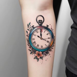 heart clock tattoo design