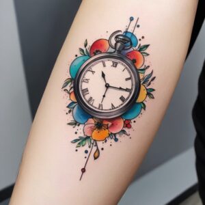 outline heart pocket heart clock tattoo designs