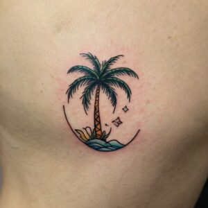 palm tree and birds tattoo back