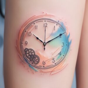 rose clock tattoo design