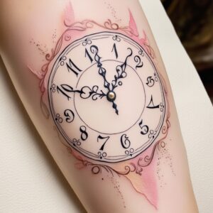 skull rose clock tattoo design