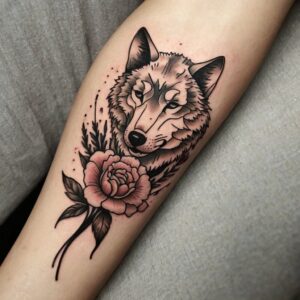 woman wolf headdress tattoo design