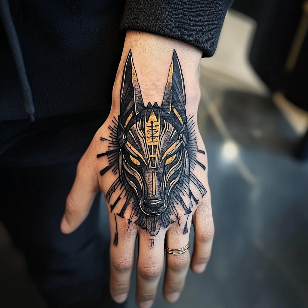 anubis hand tattoo