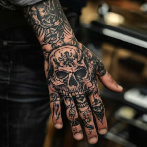 band tattoo on hand boy