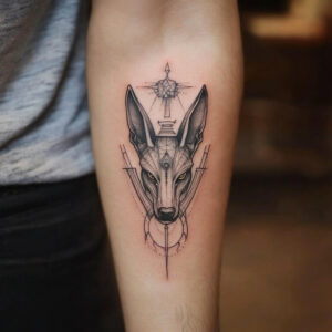 line art outline anubis tattoo stencil