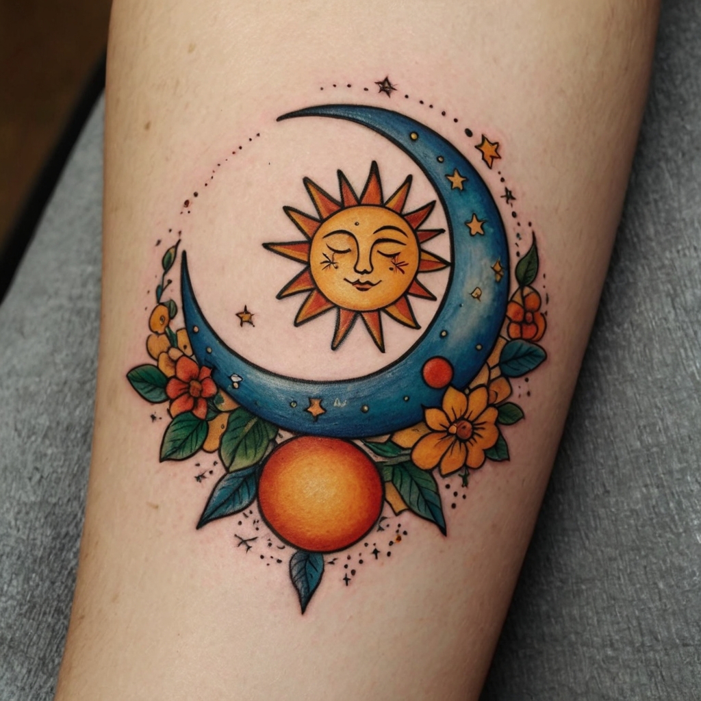 bohemian sun and moon tattoo