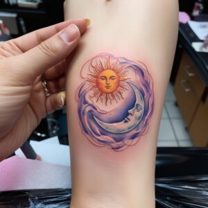 couples sun and moon tattoo