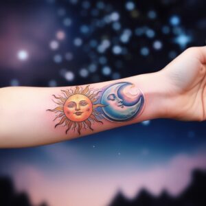 feminine sun moon and stars tattoo