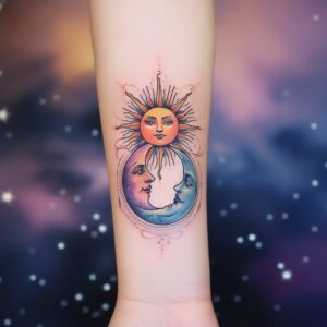 outline simple sun and moon tattoo