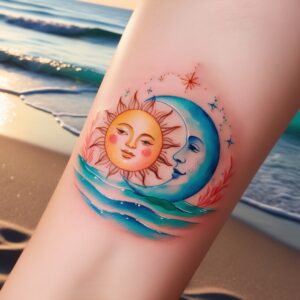 sun and moon tattoos with stars