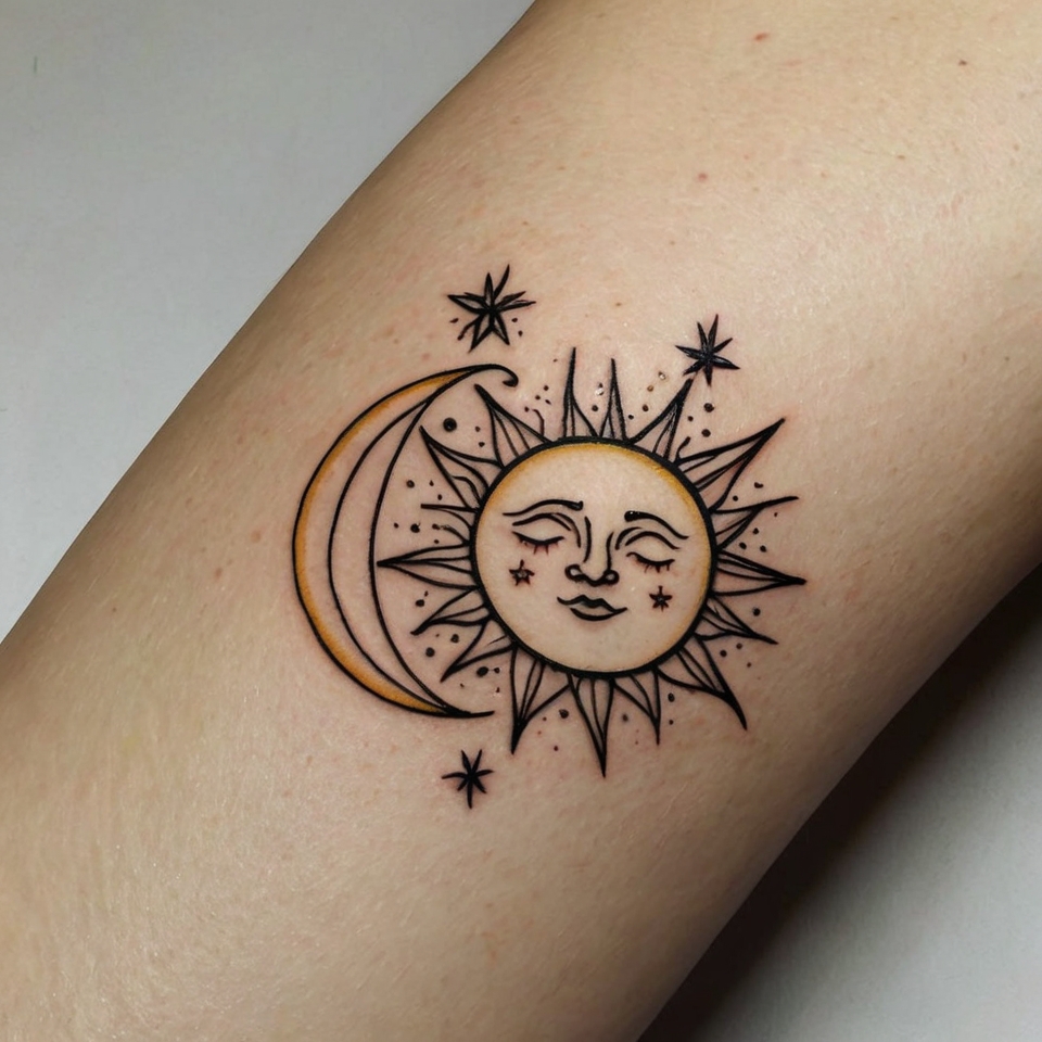 sun moon and stars tattoo