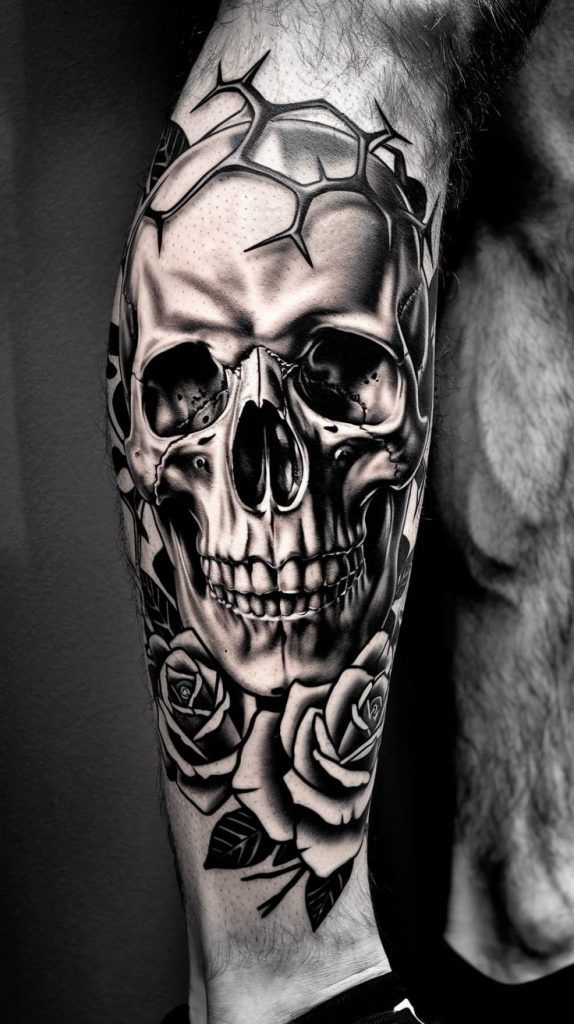 Front Facing Skull Tattoo Design Outline