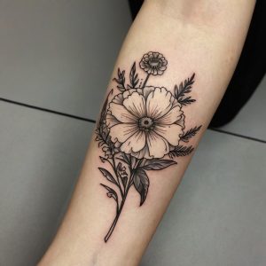 cactus flower tattoo black and white