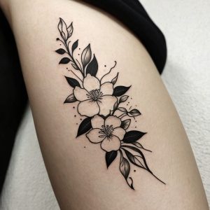 delicate black and white flower tattoo