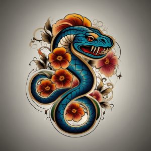 feminine flower and snake tattoo