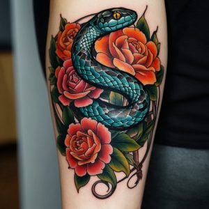 flower and snake tattoo