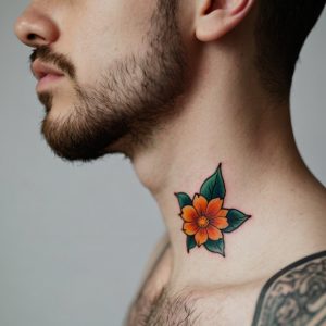 flower neck tattoo male