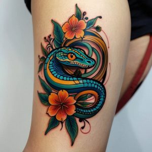 flower tattoo with snake