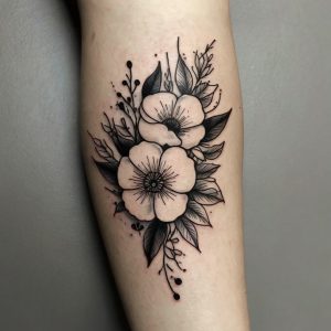 hummingbird flower tattoo black and white