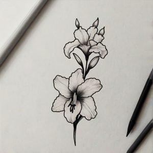 iris flower tattoo black and white